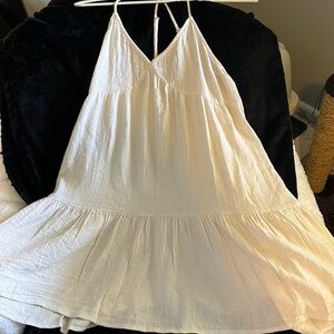 Aerie Tan White Striped Spaghetti Strap Sundress